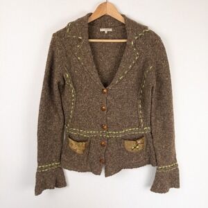 Laurie B Womens Medium Brown Wool Blend City Grandma Boho‎ Sweater Cardigan